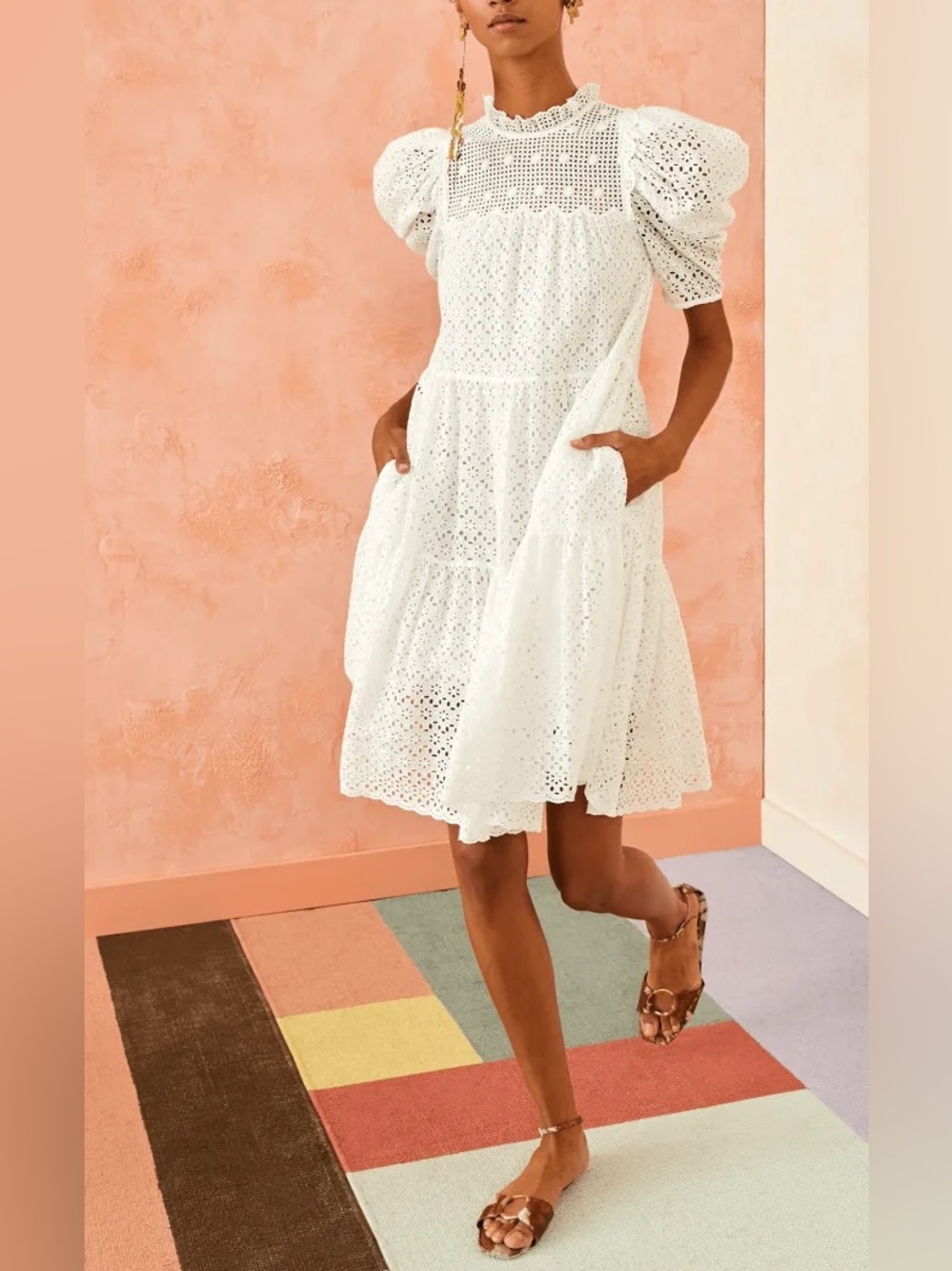 Ulla Johnson Simone Puff Sleeve Eyelet Shift Dress Size 0 White Bridal Lace Blan
